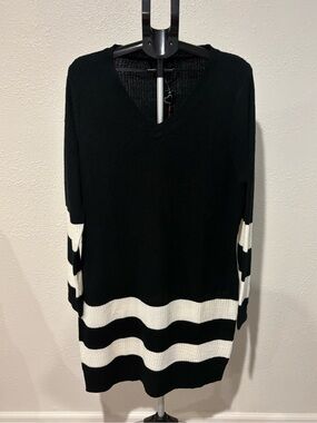 Extra Touch Black Cream Striped Sweater Dress